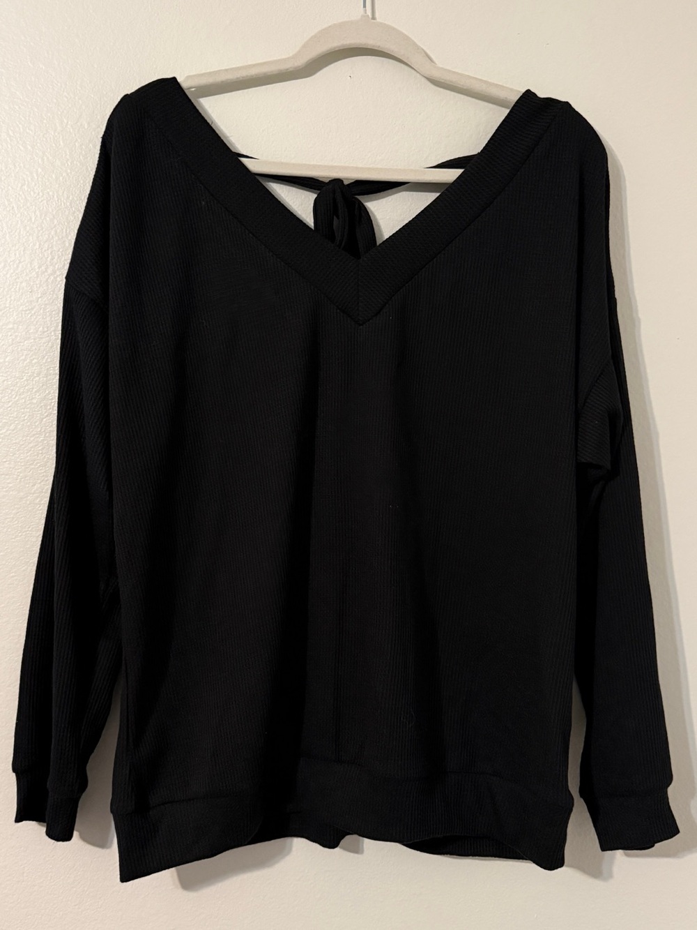 Classic Off-the-Shoulder Black Women's Sweater with Tie Back